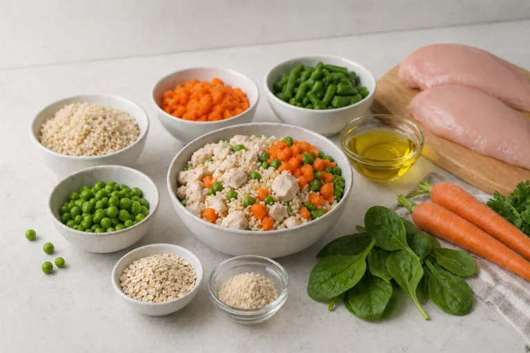 vet approved homemade dog food recipes with chicken rice carrots peas and fresh ingredients
