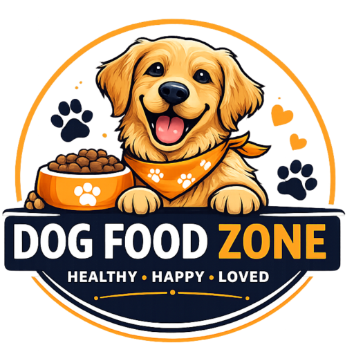 Dog Food Zone logo with happy dog and premium dark design