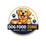 Dog Food Zone logo with happy dog and premium dark design