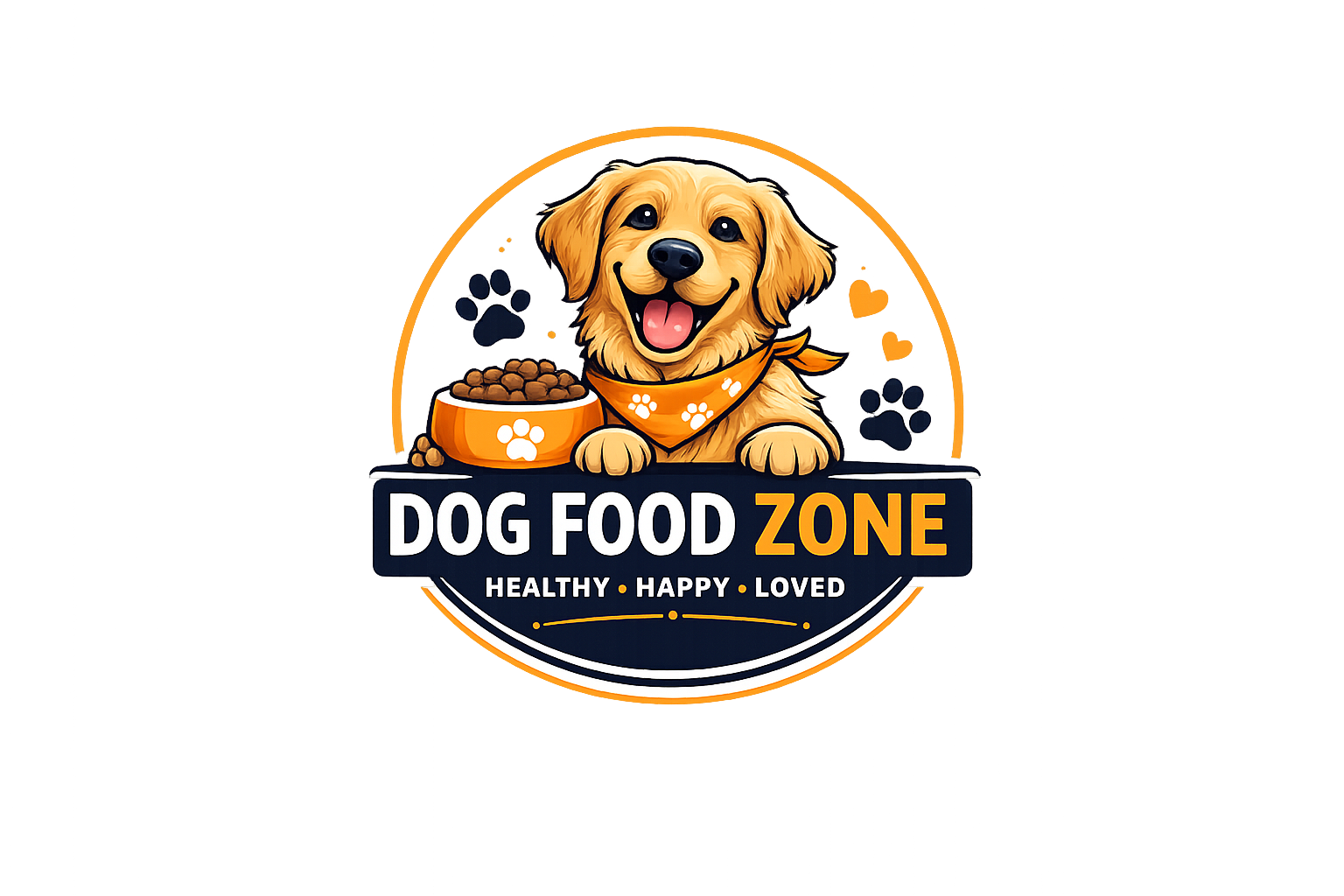 Dog Food Zone logo with happy dog and premium dark design