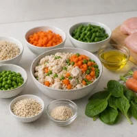 vet approved homemade dog food recipes with chicken rice carrots peas and fresh ingredients