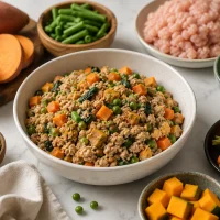 Homemade grain free dog food with turkey and vegetables